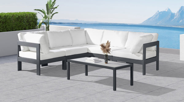 Meridian Furniture Nizuc Five Piece Modular Outdoor Sectional Resort Style Aluminum Frame Patio Set 376White-Sec5B