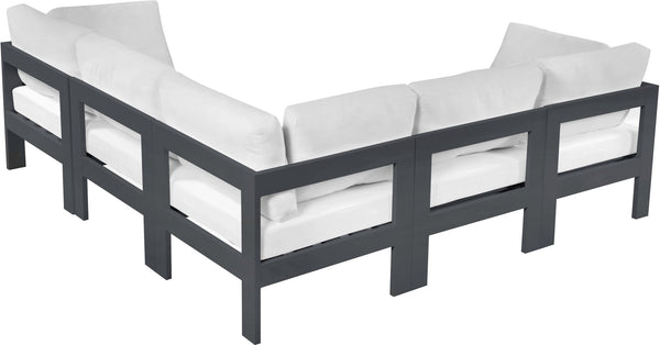 Meridian Furniture Nizuc Five Piece Modular Outdoor Sectional Resort Style Aluminum Frame Patio Set 376White-Sec5B