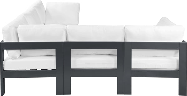 Meridian Furniture Nizuc Five Piece Modular Outdoor Sectional Resort Style Aluminum Frame Patio Set 376White-Sec5B