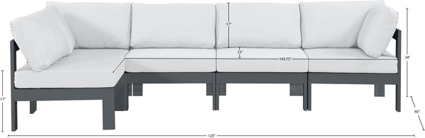 Meridian Furniture Nizuc Five Piece Modular Outdoor Sectional with Rust Resistant Aluminum Frame Patio Seating 376White-Sec5C