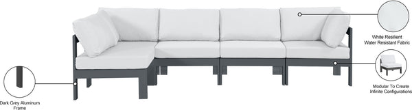 Meridian Furniture Nizuc Five Piece Modular Outdoor Sectional with Rust Resistant Aluminum Frame Patio Seating 376White-Sec5C