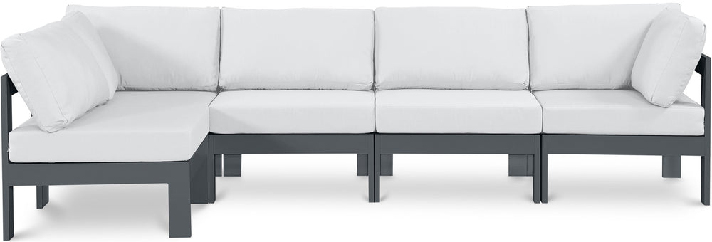 Meridian Furniture Nizuc Five Piece Modular Outdoor Sectional with Rust Resistant Aluminum Frame Patio Seating 376White-Sec5C