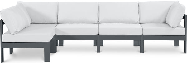 Meridian Furniture Nizuc Five Piece Modular Outdoor Sectional with Rust Resistant Aluminum Frame Patio Seating 376White-Sec5C