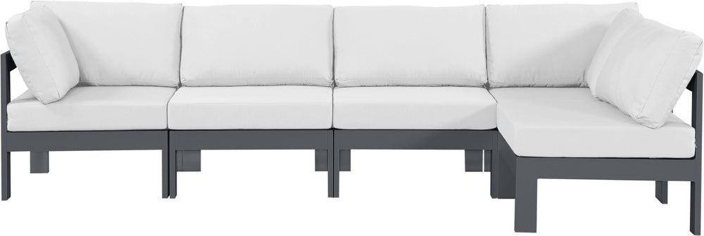 Meridian Furniture Nizuc Five Piece Modular Outdoor Sectional with Rust Resistant Aluminum Frame Patio Seating 376White-Sec5C