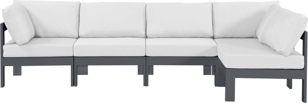 Meridian Furniture Nizuc Five Piece Modular Outdoor Sectional with Rust Resistant Aluminum Frame Patio Seating 376White-Sec5C