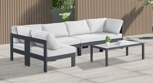 Meridian Furniture Nizuc Five Piece Modular Outdoor Sectional with Rust Resistant Aluminum Frame Patio Seating 376White-Sec5C