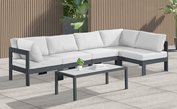 Meridian Furniture Nizuc Five Piece Modular Outdoor Sectional with Rust Resistant Aluminum Frame Patio Seating 376White-Sec5C