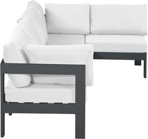 Meridian Furniture Nizuc Five Piece Modular Outdoor Sectional with Rust Resistant Aluminum Frame Patio Seating 376White-Sec5C