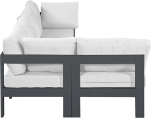 Meridian Furniture Nizuc Five Piece Modular Outdoor Sectional with Rust Resistant Aluminum Frame Patio Seating 376White-Sec5C