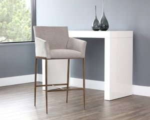 Sunpan Gesa Modern Barstool with Antique Brass Frame and Durable Performance Fabric for Elegant Dining Spaces Polo Club Stone