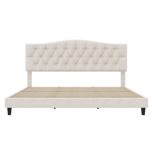 English Elm Upholstered Diamond-Tufted Platform Bed with Two-Position Adjustable Headboard and Sturdy Support Beige 81.22 L x 26.81 W x 5.24 H N701P342941B