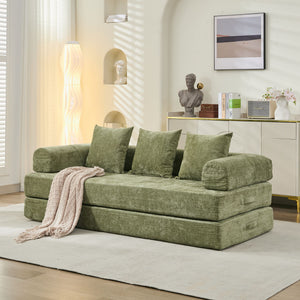 English Elm Comfy Chenille Convertible Folding Mattress Couch Sofa Bed with Armrest, Space-Saving, No Assembly Needed Green W1143P330251