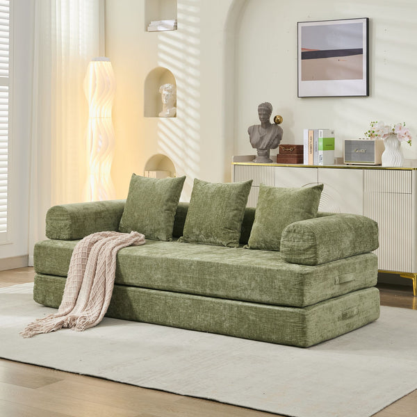 English Elm Comfy Chenille Convertible Folding Mattress Couch Sofa Bed with Armrest, Space-Saving, No Assembly Needed Green W1143P330251
