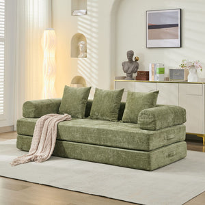 English Elm Comfy Chenille Folding Floor Sofa Bed with Armrest for Studio and Guest Rooms Green W1143P401140