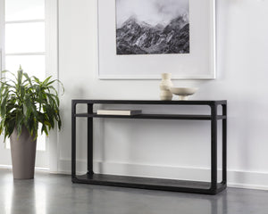 Sunpan Doncaster Console Table - Modern Minimalist Design in Solid Oak Wood for Stylish Home Décor Black