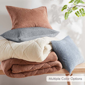 JLA Home Comfort Spaces - Double Diamond Plush Teddy Comforter Set with Double Diamond Quilting, Oeko-Tex, All-Season Cozy Luxury Gray AM10-0268