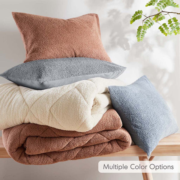 JLA Home Comfort Spaces - Double Diamond Plush Teddy Comforter Set with Double Diamond Quilting, Oeko-Tex, All-Season Cozy Luxury Gray AM10-0268