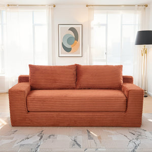 English Elm Loveseat Convertible Corduroy Sofa Bed with Memory Foam & Steel Frame, No Assembly, Compact Orange W3561P331999