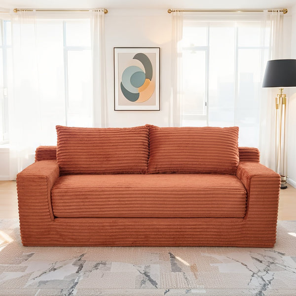 English Elm Loveseat Convertible Corduroy Sofa Bed with Memory Foam & Steel Frame, No Assembly, Compact Orange W3561P331999