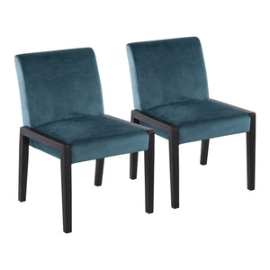 English Elm Carmen Contemporary Chair Set Of 2 - Luxurious Crushed Teal Velvet & Black Wood Frame For Style B202S01315