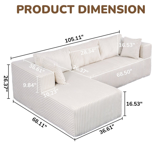 English Elm 105" L-Shaped Modular Sofa - Plush All-Foam Design, Space-Saving, Easy Maintenance For Modern Living W1710S00426
