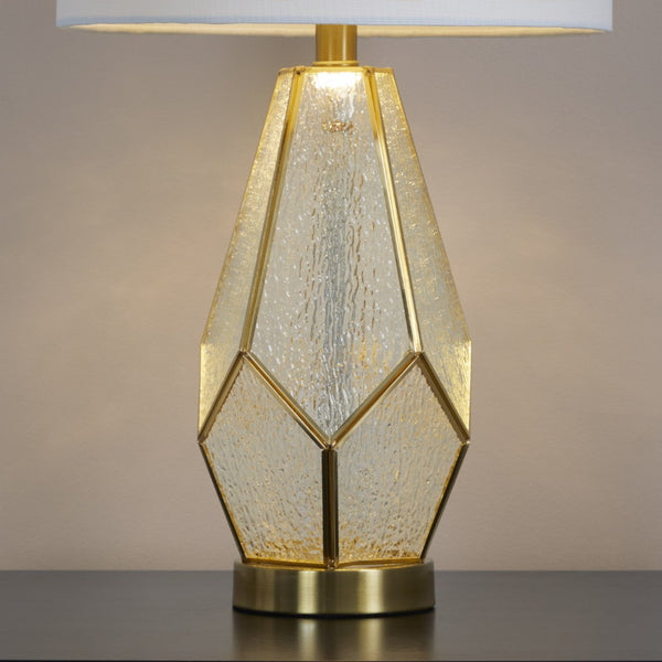 English Elm Glass Glam Table Lamp Set Two Linen Shade Nightstand Bedroom Accent Lighting Gold,White B202P471580