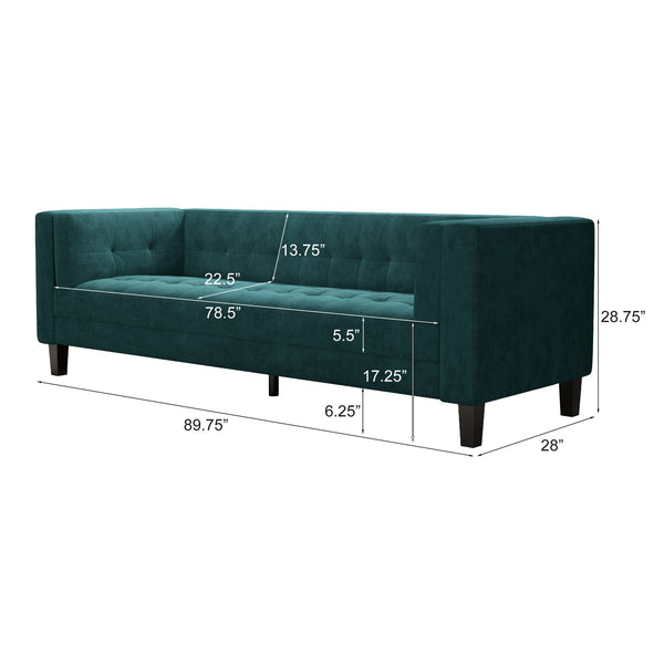 English Elm Christopher Knight Home® - 3-Seater Elegant Tufted Velvet Sofa with Solid Eucalyptus Frame, High-Density Foam Cushions and Dark Wood Legs Frosty Green N765P165496