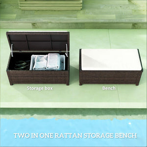 English Elm Storage Bench Outdoor Wicker Pe Rattan Patio Seat with 34 Gallon Cushioned Lid T3971P444632