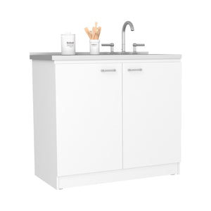 English Elm Freestanding Sink Cabinet With Double Doors, Two Shelves, Durable White Finish For Easy Organization B097S00112