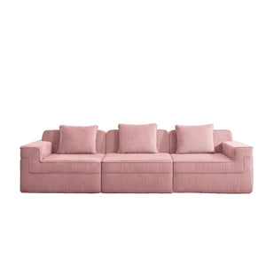 English Elm Modular 3-Seat Boneless Sofa - Cloud-Like Comfort, Soft Pink Corduroy, Modern Design With Pillows W3041S00338