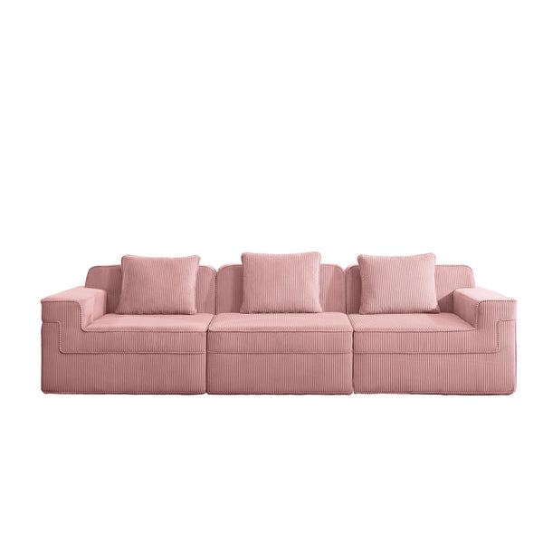 English Elm Modular 3-Seat Boneless Sofa - Cloud-Like Comfort, Soft Pink Corduroy, Modern Design With Pillows W3041S00338