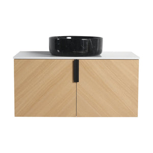 English Elm 36" Modern Wall-Mounted Bathroom Vanity With Ceramic Vessel Sink & Soft-Close Doors, Light Oak Finish W999S00452
