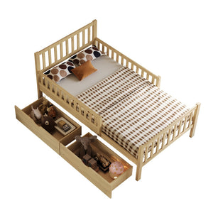 English Elm Twin Pine Platform Bed with Guardrails and Under Storage Drawers for Small Rooms N733P172696M