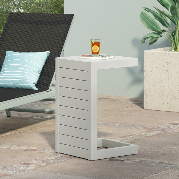 English Elm Christopher Knight Home® - CAPE C-shaped Aluminum Outdoor Side Table for Patio & Poolside — Lightweight, Weather-Resistant Design White 59990.00WHI