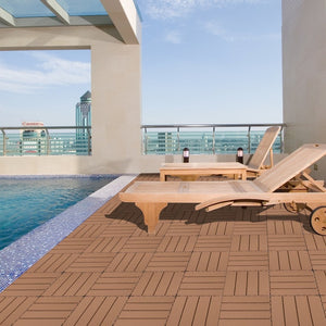English Elm Plastic Interlocking Deck Tiles Slatted Wood Look Outdoor Patio Poolside Flooring 44 Pack W2882P204560