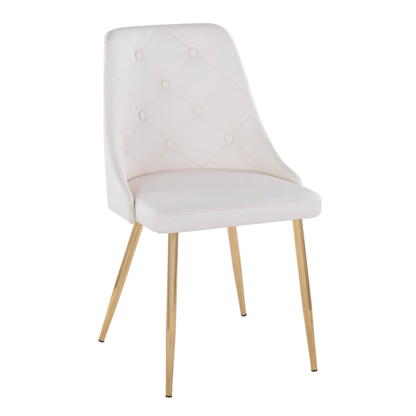 English Elm Marche Modern Dining Chairs Set Of 2 - Gold Metal Legs & White Faux Leather, Stylish Comfort Upgrade B202S01259