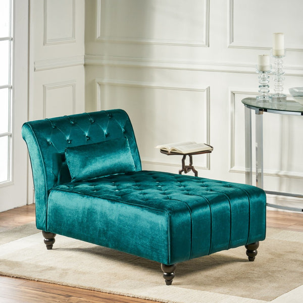 English Elm Chaise Lounge Velvet Upholstered Accent Chair with Birch Legs for Living Room Decor N776P412298T