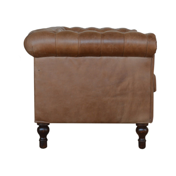 English Elm Solid Buffalo Leather Chesterfield 2-Seater Sofa in Brown Buffalo Hide, Solid Mango Wood Legs, Deep Tufted Classic Appeal B182P279308