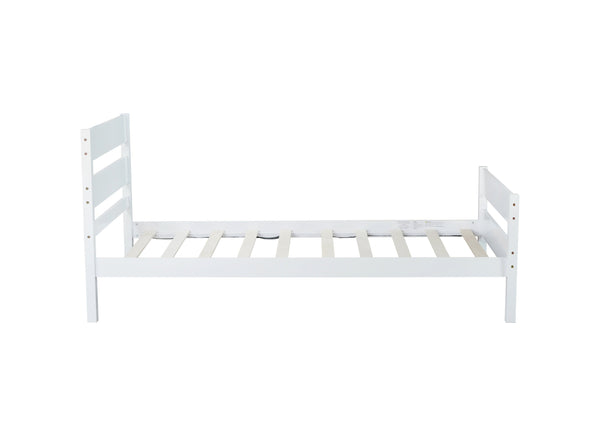 English Elm Twin Minimalist Rubberwood Bed with Headboard & Footboard, Space-Saving Underbed Storage, Durable Slatted Frame White W504P262990