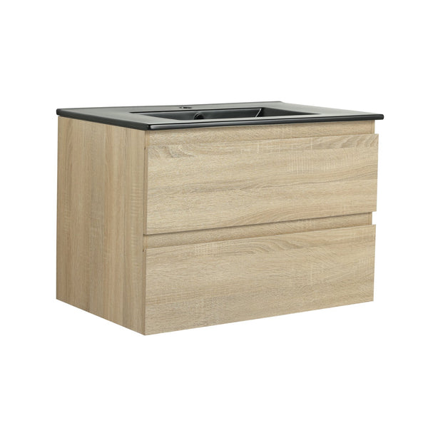 English Elm 30" Wall-Mounted Bathroom Vanity With Black Sink, Soft-Close Drawers, Modern Space-Saving Design W999S00194