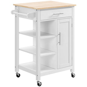 English Elm Homcom Rolling Kitchen Island Cart With Solid Wood Top, Ample Storage, Drawer & Towel Rack, White W2225P217392