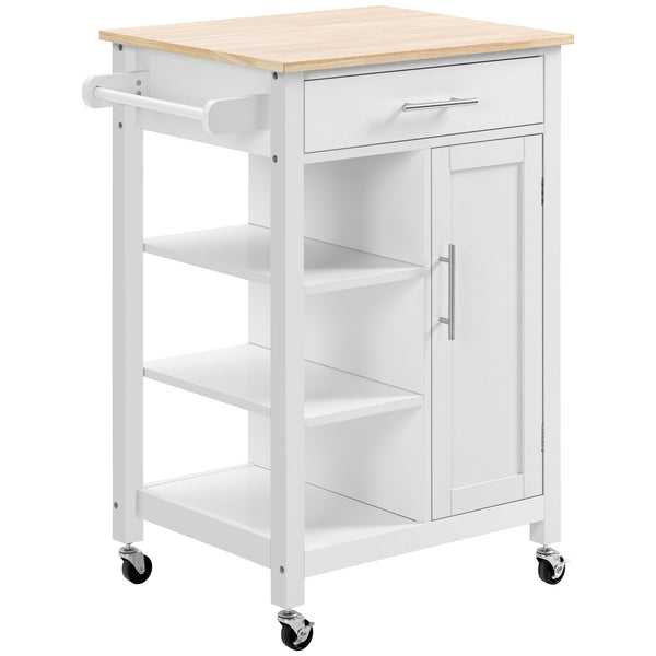 English Elm Homcom Rolling Kitchen Island Cart With Solid Wood Top, Ample Storage, Drawer & Towel Rack, White W2225P217392
