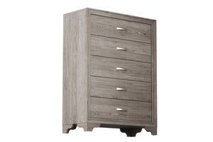 English Elm Modern Six Drawer Wooden Chest Natural Finish Gold Hardware Sculptural Legs Bedroom B011P448747