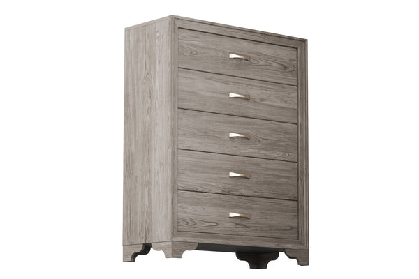 English Elm Modern Six Drawer Wooden Chest Natural Finish Gold Hardware Sculptural Legs Bedroom B011P448747