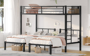 English Elm Twin Triple Bunk Bed Metal L-shaped Frame Sleeps Three Kids White Finish W1580S00479