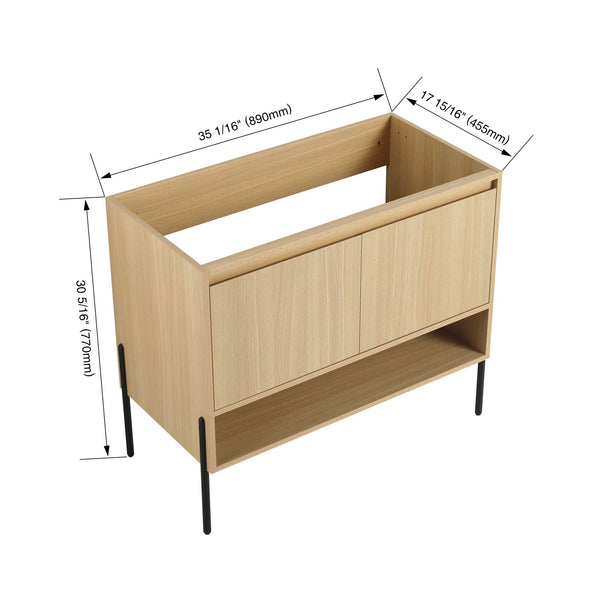 English Elm 36" Freestanding Bathroom Vanity Cabinet, 2 Soft-Close Doors, KD Packing, No Sink Included, Modern Storage Solution W1972P199461