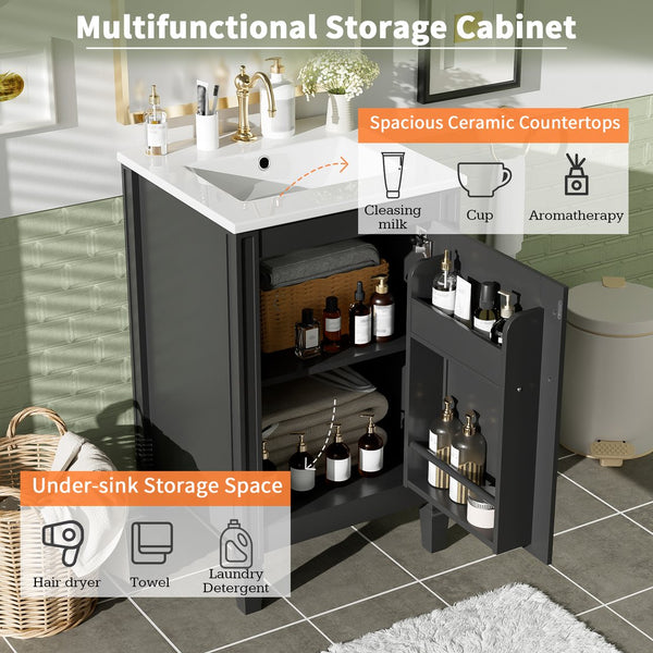 English Elm 20" Black Bathroom Vanity with Ceramic Sink, Soft-Close Door, U-Shaped Adjustable Shelf & Door Racks N729P299364B