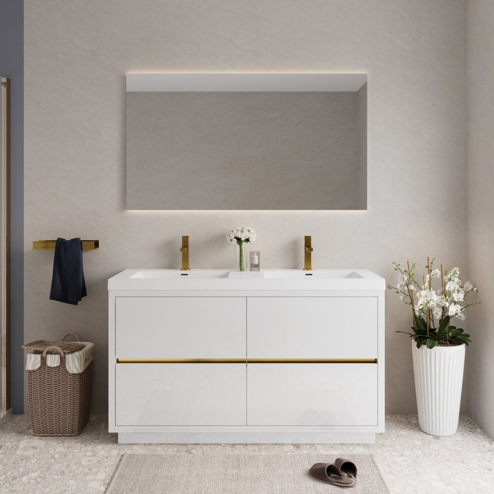 English Elm 60" Floating Bathroom Vanity Stone Resin Double Sink Soft Close Cabinet Spa Modern W1573P211197