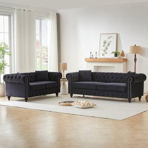 English Elm Fx Chesterfield Sofa Set Tufted Tech Fabric Upholstered Living Room Seating Combo Black W1926S00122