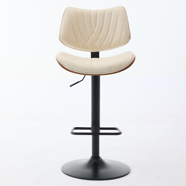 English Elm Walnut Bentwood Bar Stool with Faux Leather Seat, Ergonomic Large Cushion, 360° Swivel Base Beige W1143P278531